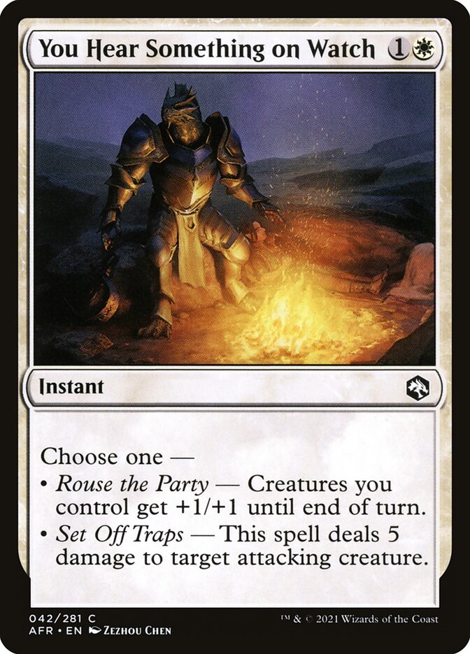 This Is An Image Of The Magic The Gathering Card You Hear Something on Watch From The Set Adventures in the Forgotten Realms - Designed By Artist Zezhou Chen