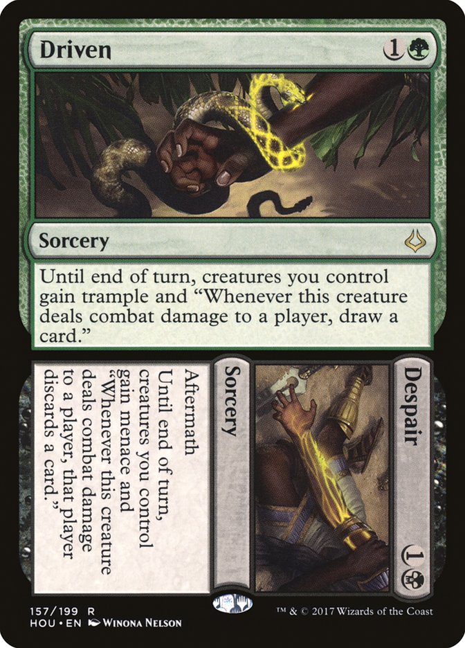 This Is An Image Of The Magic The Gathering Card Driven // Despair From The Set Hour of Devastation - Designed By Artist Winona Nelson