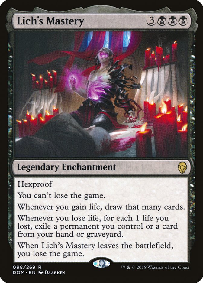 This Is An Image Of The Magic The Gathering Card Lich's Mastery From The Set Dominaria - Designed By Artist Daarken