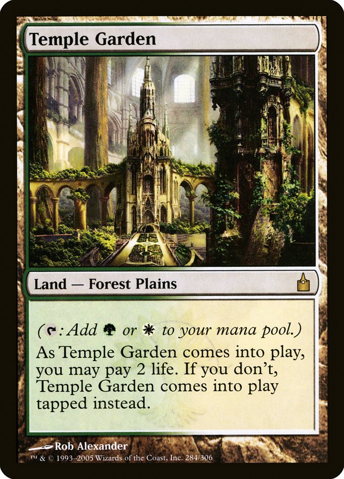 This Is An Image Of The Magic The Gathering Card Temple Garden From The Set Ravnica Remastered - Designed By Artist Rob Alexander