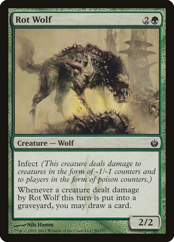 This Is An Image Of The Magic The Gathering Card Rot Wolf From The Set Duel Decks: Mirrodin Pure vs. New Phyrexia - Designed By Artist Nils Hamm