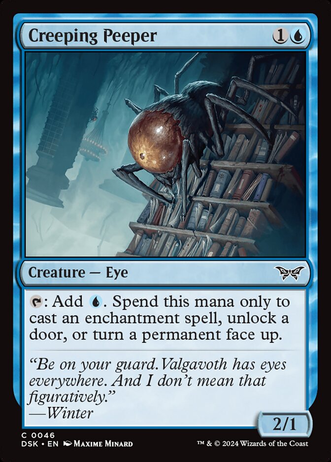 This Is An Image Of The Magic The Gathering Card Creeping Peeper From The Set Duskmourn: House of Horror - Designed By Artist Maxime Minard