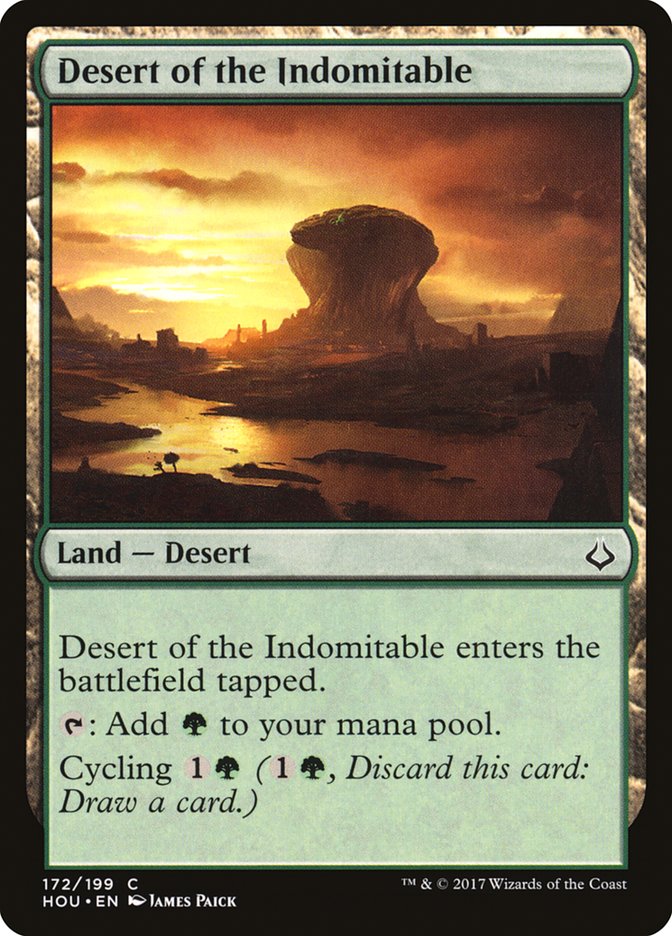 This Is An Image Of The Magic The Gathering Card Desert of the Indomitable From The Set Outlaws of Thunder Junction Commander - Designed By Artist James Paick