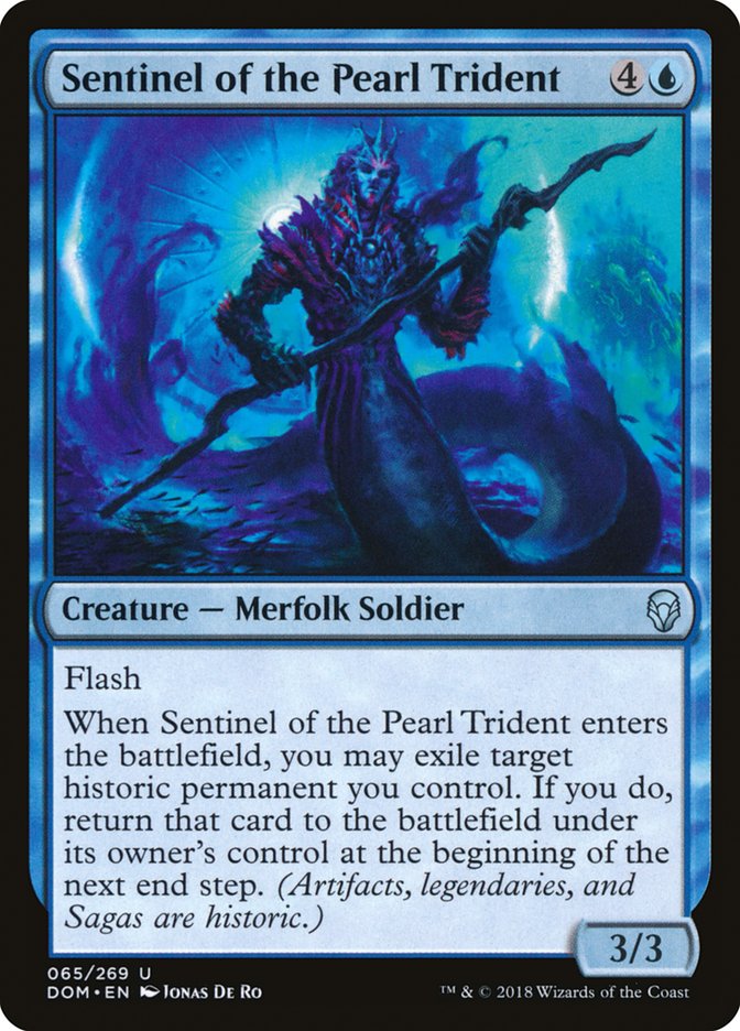 This Is An Image Of The Magic The Gathering Card Sentinel of the Pearl Trident From The Set Double Masters - Designed By Artist Jonas De Ro