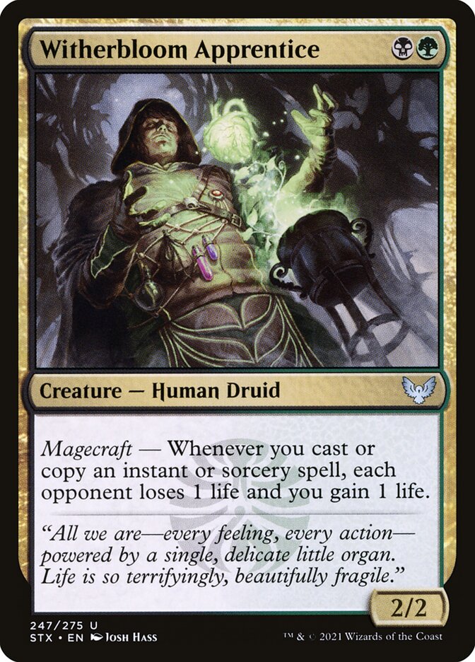 This Is An Image Of The Magic The Gathering Card Witherbloom Apprentice From The Set Strixhaven: School of Mages - Designed By Artist Josh Hass