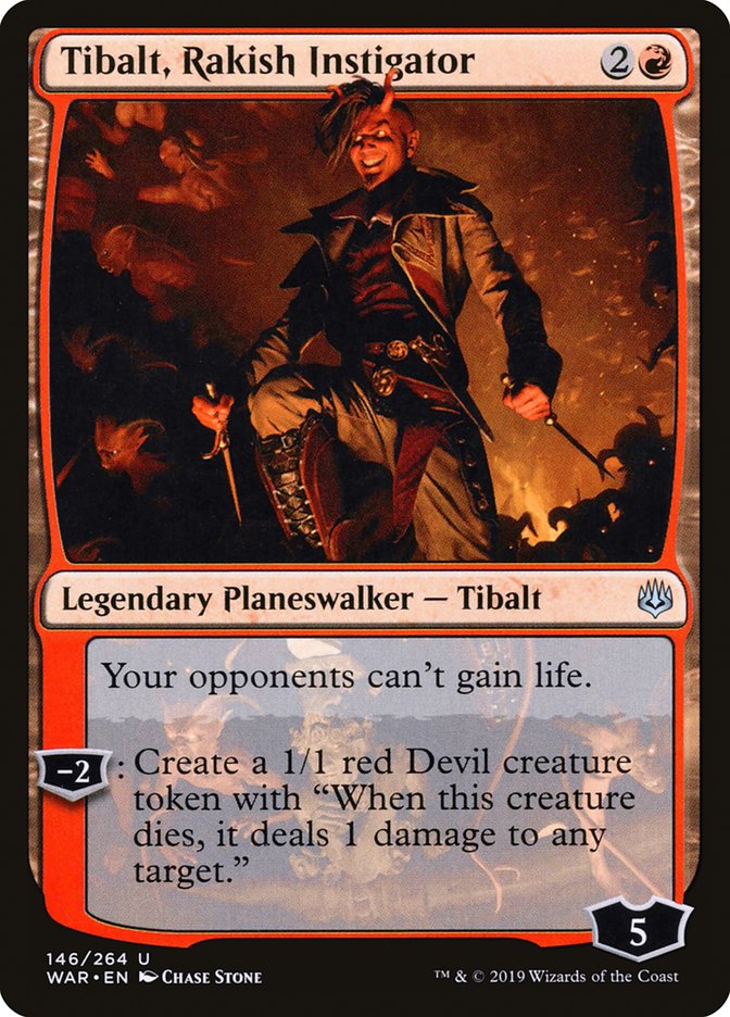 This Is An Image Of The Magic The Gathering Card Tibalt, Rakish Instigator From The Set War of the Spark - Designed By Artist Chase Stone