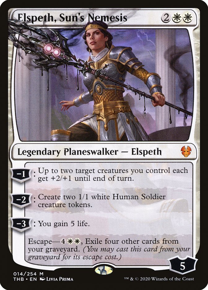 This Is An Image Of The Magic The Gathering Card Elspeth, Sun's Nemesis From The Set Theros Beyond Death - Designed By Artist Livia Prima