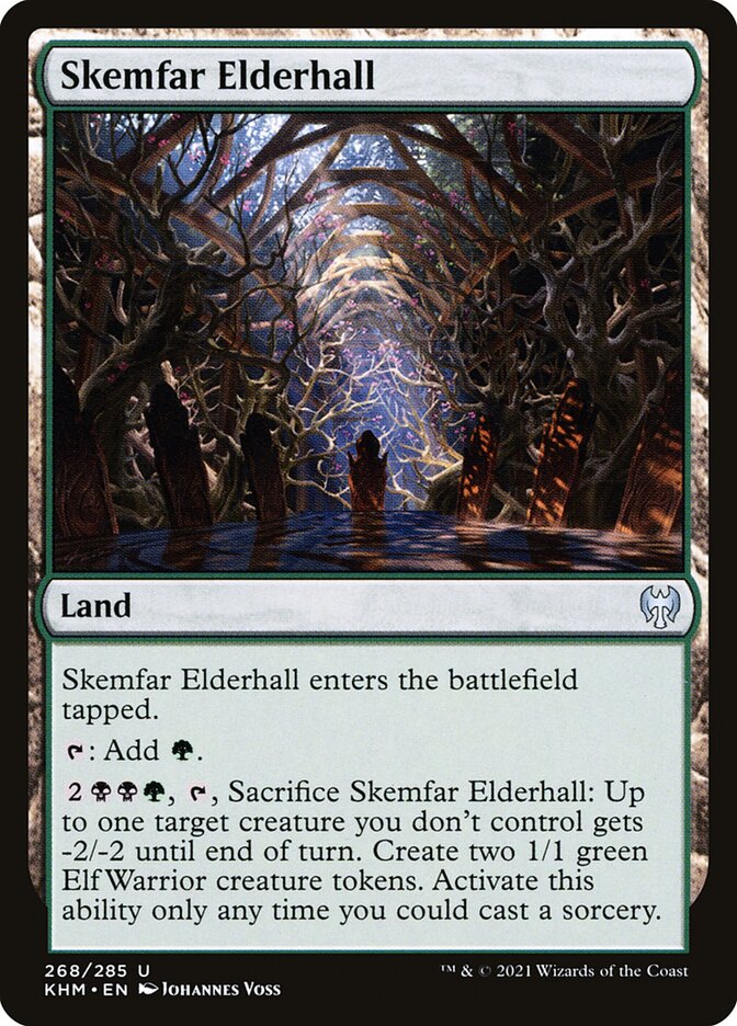 This Is An Image Of The Magic The Gathering Card Skemfar Elderhall From The Set Kaldheim - Designed By Artist Johannes Voss