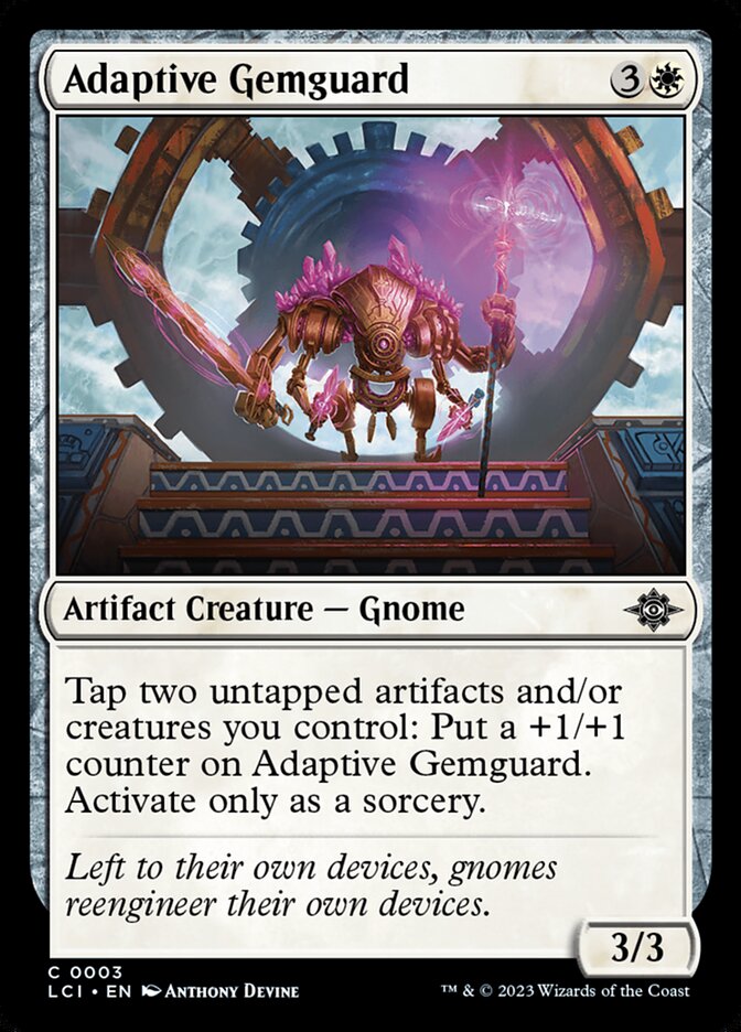 This Is An Image Of The Magic The Gathering Card Adaptive Gemguard From The Set The Lost Caverns of Ixalan - Designed By Artist Anthony Devine