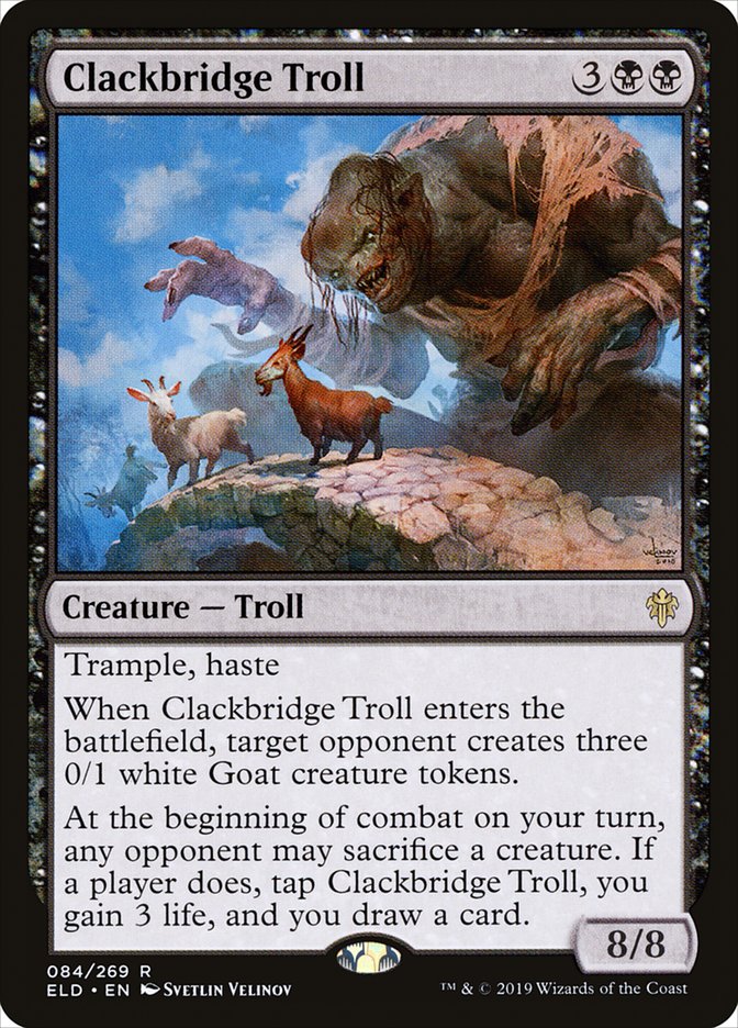 This Is An Image Of The Magic The Gathering Card Clackbridge Troll From The Set Throne of Eldraine - Designed By Artist Svetlin Velinov