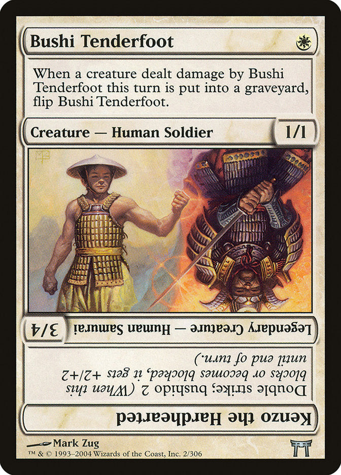 This Is An Image Of The Magic The Gathering Card Bushi Tenderfoot // Kenzo the Hardhearted From The Set Champions of Kamigawa - Designed By Artist Mark Zug