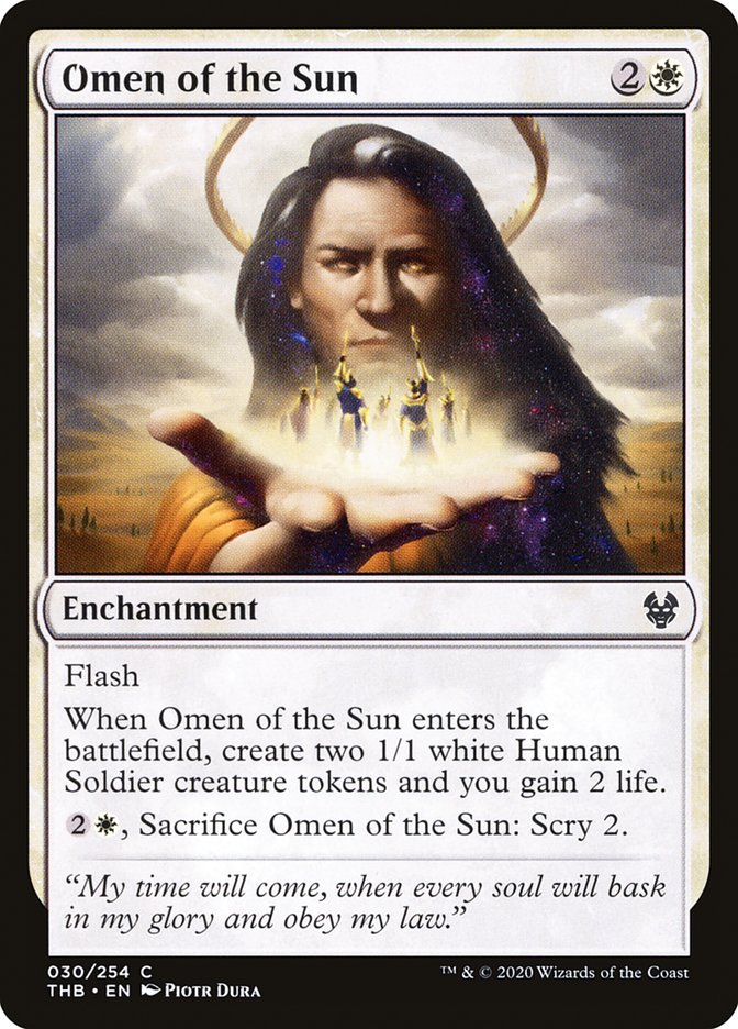 This Is An Image Of The Magic The Gathering Card Omen of the Sun From The Set Commander Masters - Designed By Artist Piotr Dura