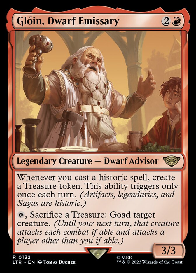 This Is An Image Of The Magic The Gathering Card Glóin, Dwarf Emissary From The Set The Lord of the Rings: Tales of Middle-earth - Designed By Artist Tomas Duchek