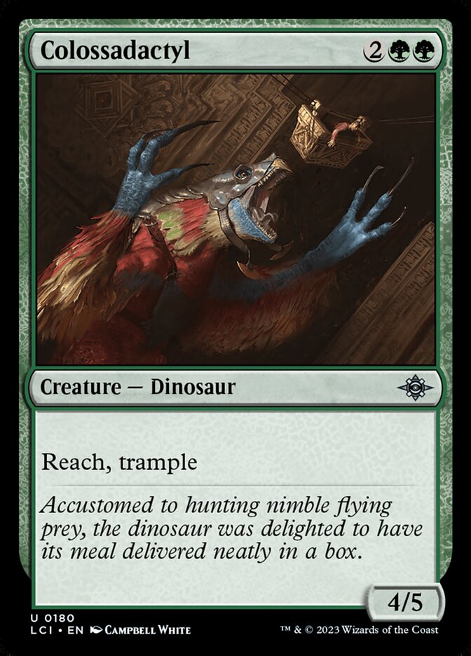 This Is An Image Of The Magic The Gathering Card Colossadactyl From The Set The Lost Caverns of Ixalan - Designed By Artist Campbell White