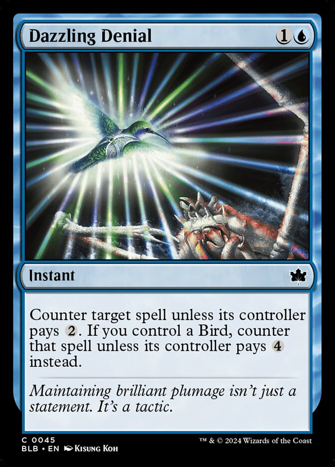 This Is An Image Of The Magic The Gathering Card Dazzling Denial From The Set Bloomburrow - Designed By Artist Kisung Koh