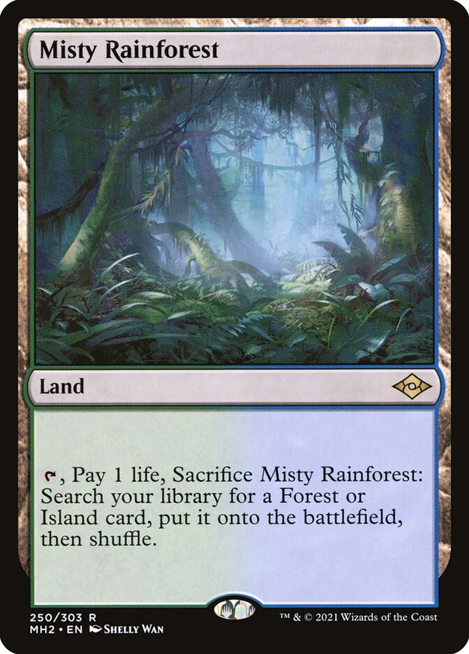 This Is An Image Of The Magic The Gathering Card Misty Rainforest From The Set Modern Horizons 2 - Designed By Artist Shelly Wan