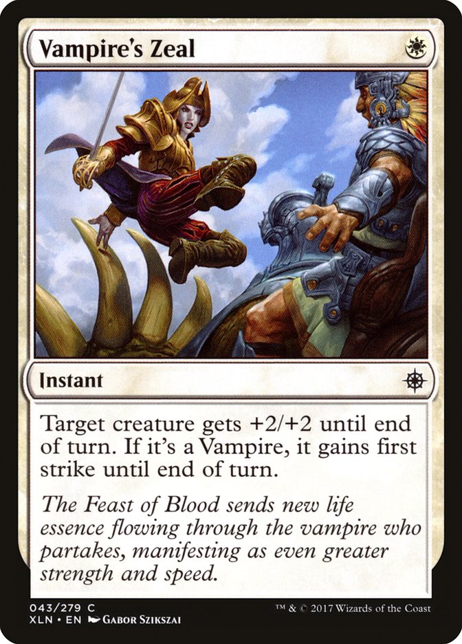 This Is An Image Of The Magic The Gathering Card Vampire's Zeal From The Set Ixalan - Designed By Artist Gabor Szikszai