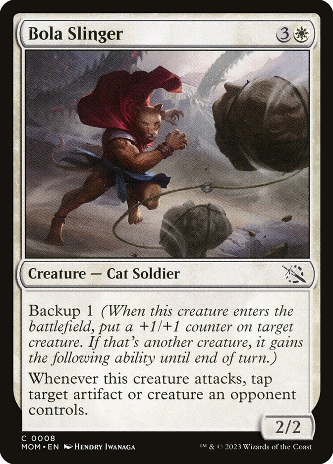 This Is An Image Of The Magic The Gathering Card Bola Slinger From The Set March of the Machine - Designed By Artist Hendry Iwanaga