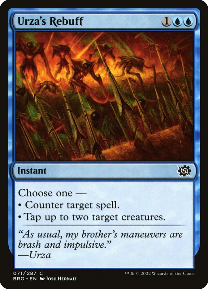 This Is An Image Of The Magic The Gathering Card Urza's Rebuff From The Set The Brothers' War - Designed By Artist Josu Hernaiz