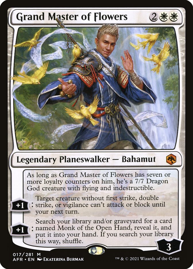 This Is An Image Of The Magic The Gathering Card Grand Master of Flowers From The Set Adventures in the Forgotten Realms - Designed By Artist Ekaterina Burmak