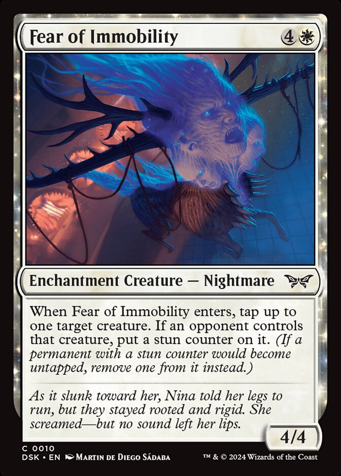 This Is An Image Of The Magic The Gathering Card Fear of Immobility From The Set Duskmourn: House of Horror - Designed By Artist Martin de Diego Sádaba