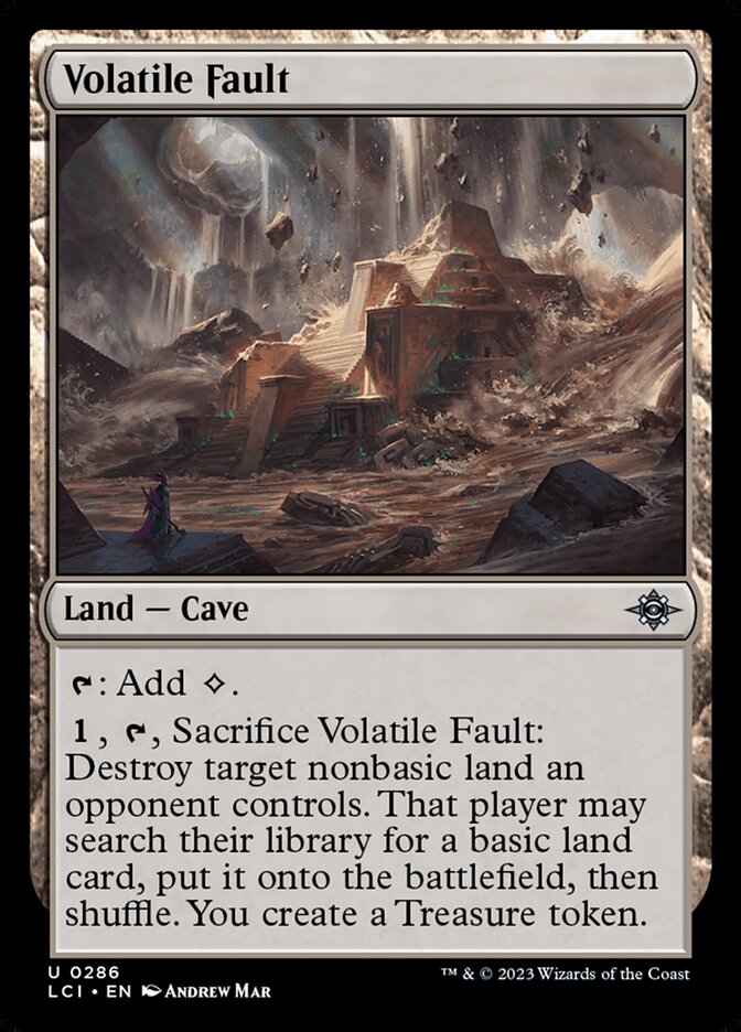 This Is An Image Of The Magic The Gathering Card Volatile Fault From The Set The Lost Caverns of Ixalan - Designed By Artist Andrew Mar