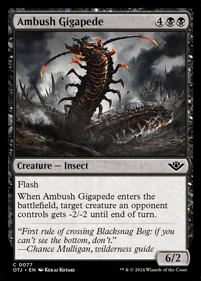 This Is An Image Of The Magic The Gathering Card Ambush Gigapede From The Set Outlaws of Thunder Junction - Designed By Artist Kekai Kotaki