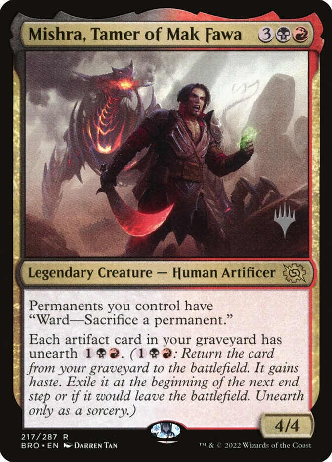 This Is An Image Of The Magic The Gathering Card Mishra, Tamer of Mak Fawa From The Set The Brothers' War - Designed By Artist Darren Tan