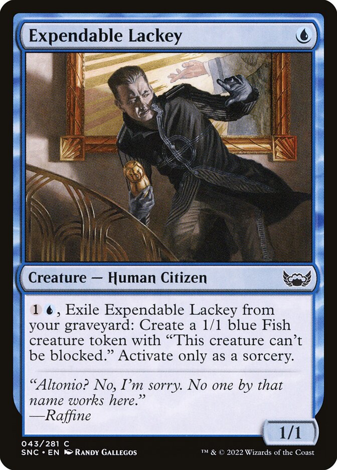 This Is An Image Of The Magic The Gathering Card Expendable Lackey From The Set Streets of New Capenna - Designed By Artist Randy Gallegos