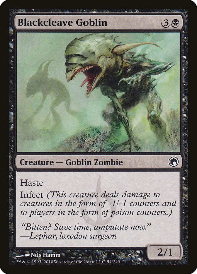 This Is An Image Of The Magic The Gathering Card Blackcleave Goblin From The Set Scars of Mirrodin - Designed By Artist Nils Hamm