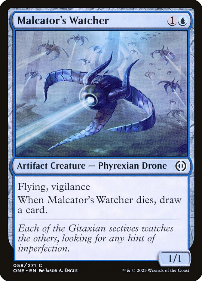 This Is An Image Of The Magic The Gathering Card Malcator's Watcher From The Set Phyrexia: All Will Be One - Designed By Artist Jason A. Engle