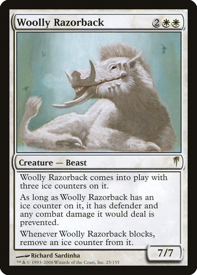 This Is An Image Of The Magic The Gathering Card Woolly Razorback From The Set Coldsnap - Designed By Artist Richard Sardinha