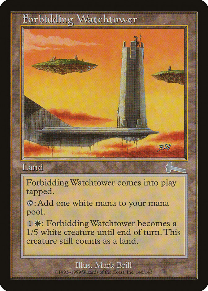 This Is An Image Of The Magic The Gathering Card Forbidding Watchtower From The Set Duel Decks: Mirrodin Pure vs. New Phyrexia - Designed By Artist Aleksi Briclot