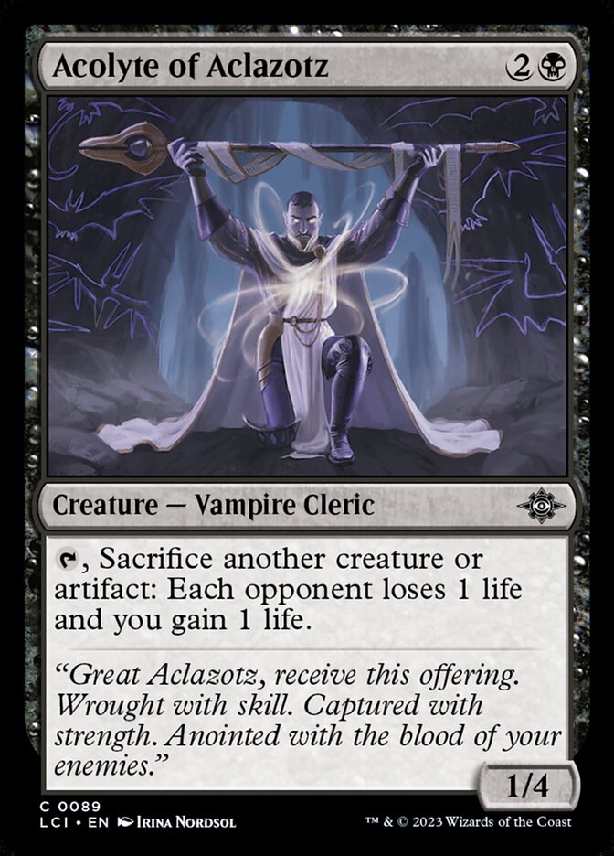 This Is An Image Of The Magic The Gathering Card Acolyte of Aclazotz From The Set The Lost Caverns of Ixalan - Designed By Artist Irina Nordsol