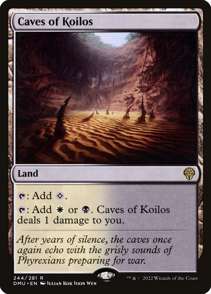 This Is An Image Of The Magic The Gathering Card Caves of Koilos From The Set Tarkir: Dragonstorm Commander - Designed By Artist Julian Kok Joon Wen
