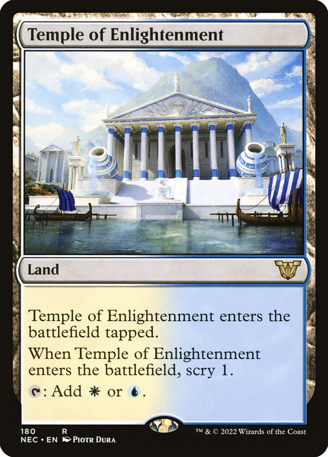 This Is An Image Of The Magic The Gathering Card Temple of Enlightenment From The Set Tarkir: Dragonstorm Commander - Designed By Artist Piotr Dura