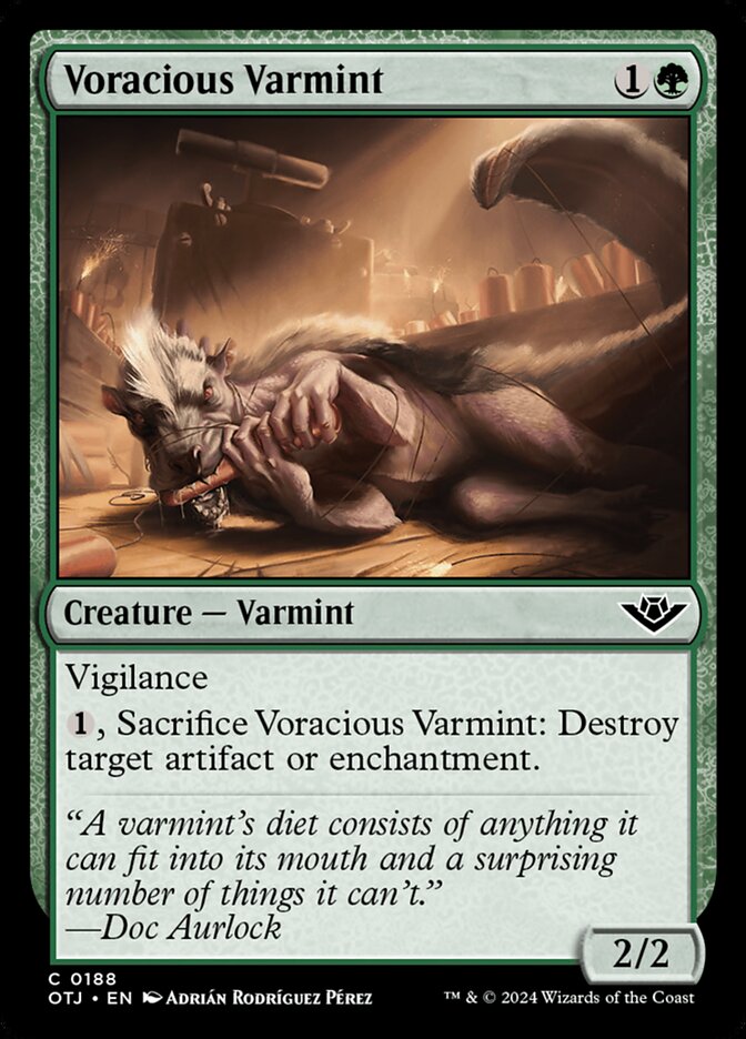 This Is An Image Of The Magic The Gathering Card Voracious Varmint From The Set Outlaws of Thunder Junction - Designed By Artist Adrián Rodríguez Pérez