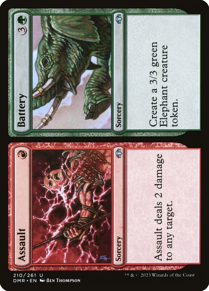 This Is An Image Of The Magic The Gathering Card Assault // Battery From The Set Dominaria Remastered - Designed By Artist Ben Thompson