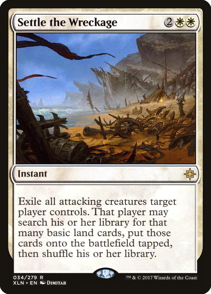 This Is An Image Of The Magic The Gathering Card Settle the Wreckage From The Set Ixalan - Designed By Artist Dimitar Marinski