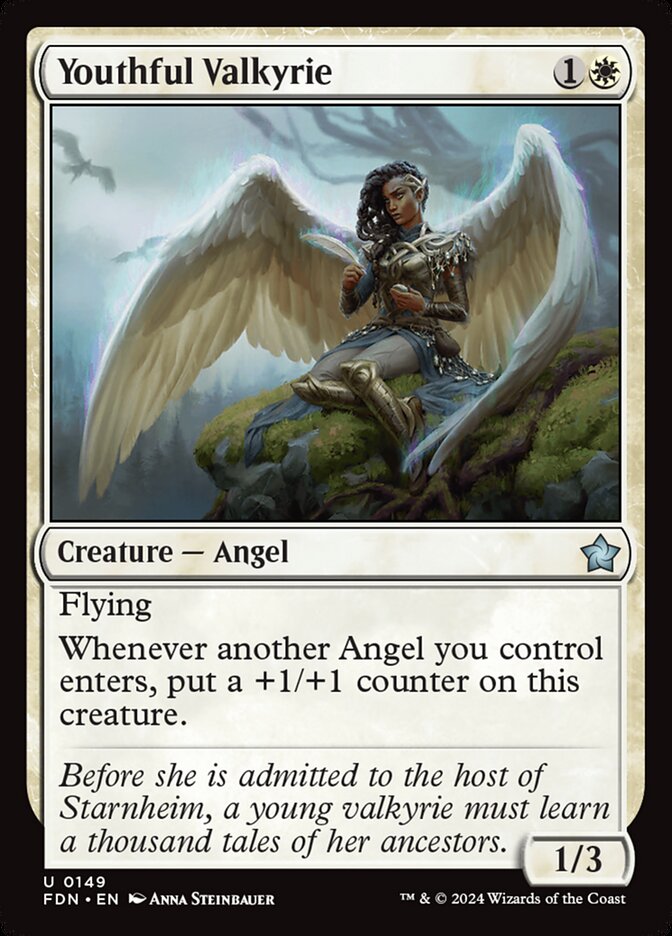This Is An Image Of The Magic The Gathering Card Youthful Valkyrie From The Set Foundations - Designed By Artist Anna Steinbauer
