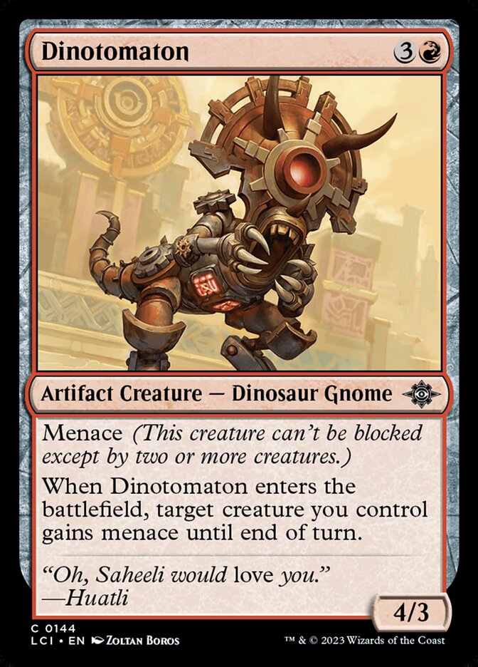 This Is An Image Of The Magic The Gathering Card Dinotomaton From The Set The Lost Caverns of Ixalan - Designed By Artist Zoltan Boros