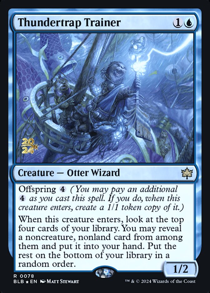 This Is An Image Of The Magic The Gathering Card Thundertrap Trainer From The Set Bloomburrow - Designed By Artist Matt Stewart