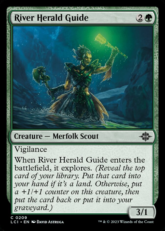 This Is An Image Of The Magic The Gathering Card River Herald Guide From The Set The Lost Caverns of Ixalan - Designed By Artist David Astruga