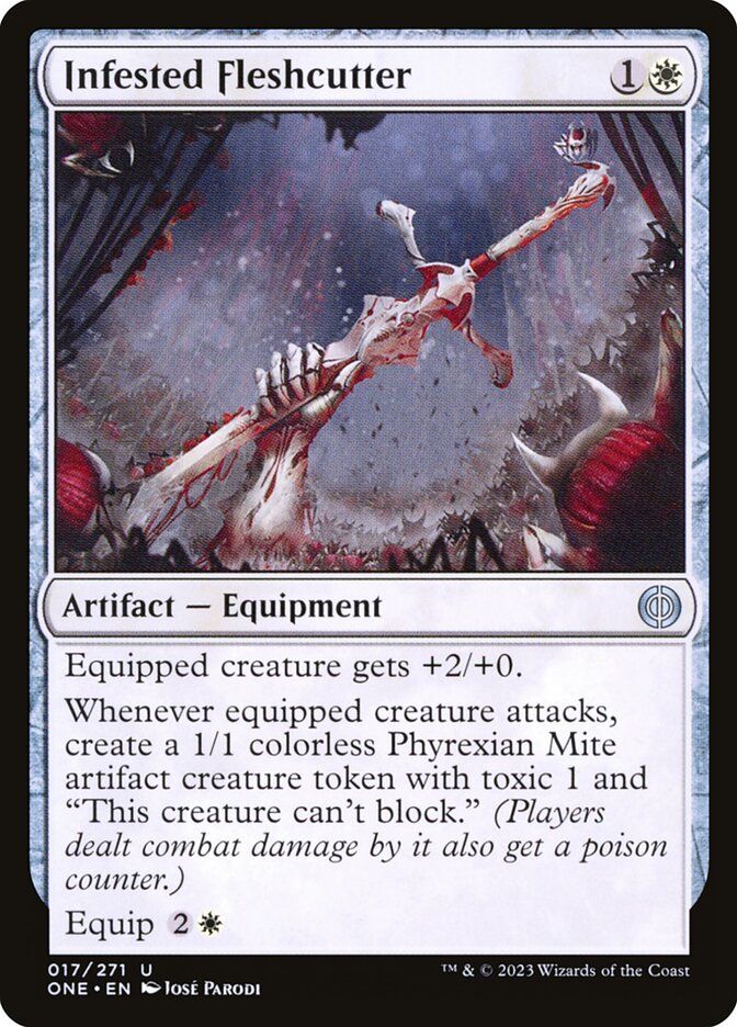 This Is An Image Of The Magic The Gathering Card Infested Fleshcutter From The Set Phyrexia: All Will Be One - Designed By Artist José Parodi