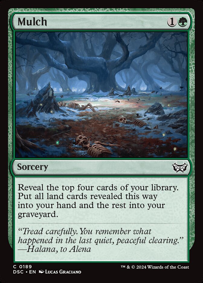 This Is An Image Of The Magic The Gathering Card Mulch From The Set Duskmourn: House of Horror Commander - Designed By Artist Lucas Graciano