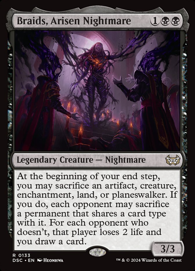 This Is An Image Of The Magic The Gathering Card Braids, Arisen Nightmare From The Set Duskmourn: House of Horror Commander - Designed By Artist Heonhwa Choe