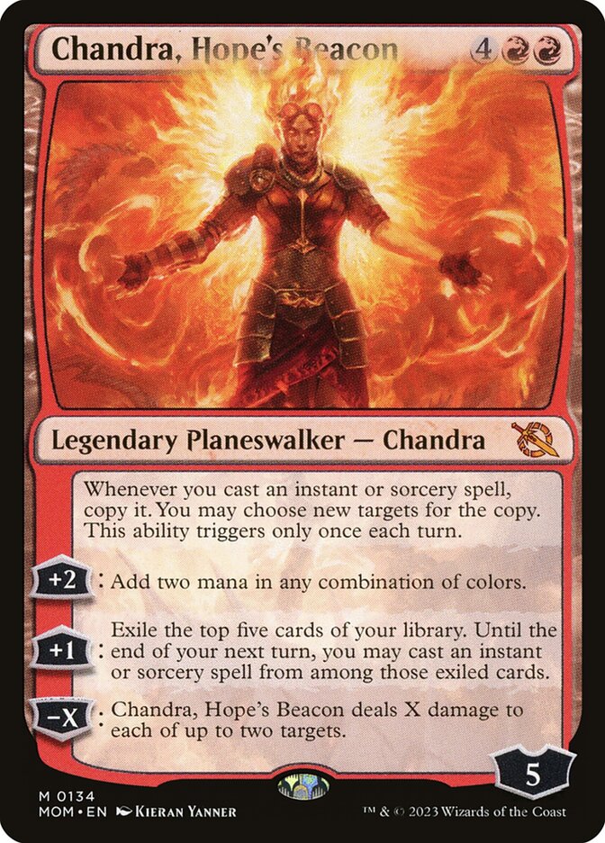 This Is An Image Of The Magic The Gathering Card Chandra, Hope's Beacon From The Set March of the Machine - Designed By Artist Kieran Yanner