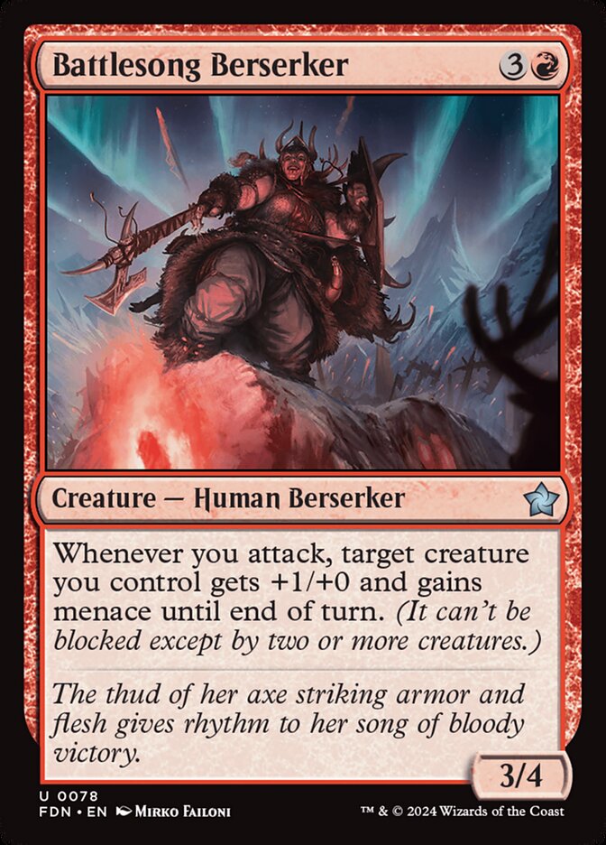 This Is An Image Of The Magic The Gathering Card Battlesong Berserker From The Set Foundations - Designed By Artist Mirko Failoni