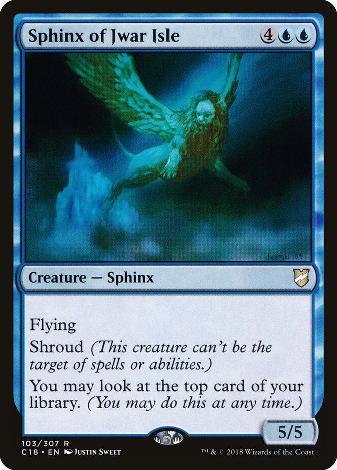 This Is An Image Of The Magic The Gathering Card Sphinx of Jwar Isle From The Set Commander 2018 - Designed By Artist Justin Sweet