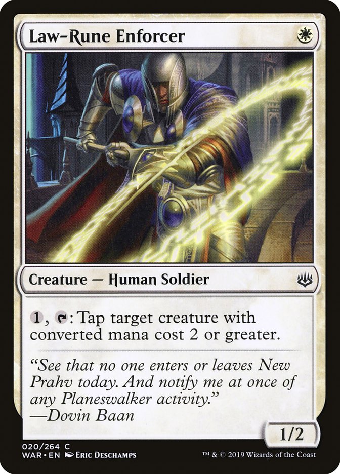 This Is An Image Of The Magic The Gathering Card Law-Rune Enforcer From The Set Ravnica: Clue Edition - Designed By Artist Eric Deschamps
